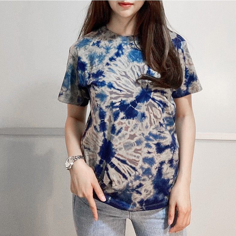 ( ม่อฮ่อมแพร่ ) เสื้อยืด มัดย้อม กัดลาย ผ้า cotton แท้ 100% ( เนื้อผ้าดีเย็บสวยใส่แล้วไม่ยาน คุ้มค่า สมราคา )