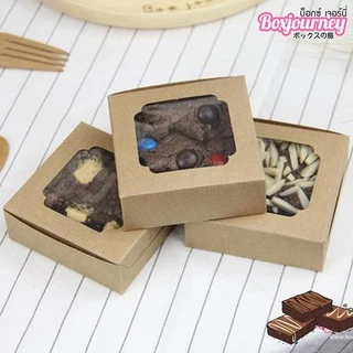 Boxjourney กล่องบราวนี่ 1 ชิ้น มีหน้าต่าง สีคราฟท์ (20 ใบ/แพค) กล่องใส่ขนม กล่องขนมบราวนี่