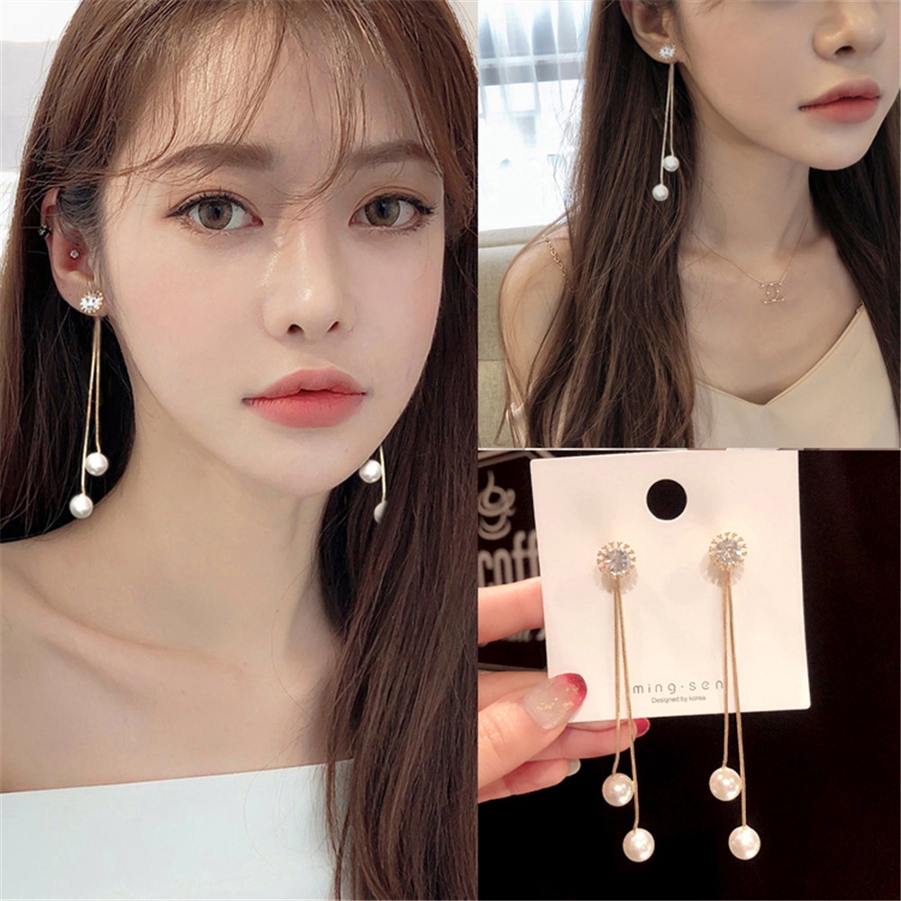 xijing ต่างหู แต่งจี้มุก แบบยาว สำหรับผู้หญิง