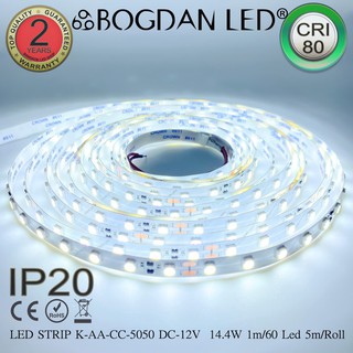 LED STRIP K-AA-CC-5050-6500K DC-24V 14.4W/1M IP20 ยี่ห้อBOGDAN LED แอลอีดีไฟเส้นสำหรับตกแต่ง 300LED/5M 72W/5M Grade A