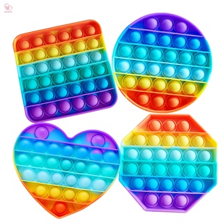 เรนโบว์ป๊อปมัน&lt;48h delivery&gt;New Rainbow Pop It Round Fidget Kids Toy Push Bubble Stress Relief ของเล่นบีบ ของเล่นคลายครียด
