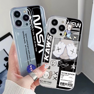 เคสเจล TPU ใส ขอบสี่เหลี่ยม กันกระแทก ลาย NASA Kaws สําหรับ Samsung Galaxy S22 Plus Note 20 Ultra 10 S21 FE S20