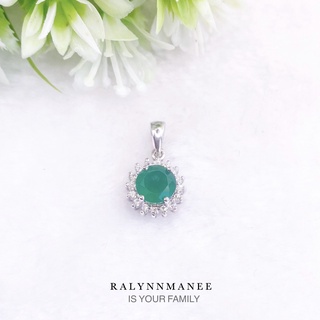 Z6432 จี้พลอยโมราแท้ ( Chrysoprase ) ตัวเรือนเงินแท้ 925 ชุบทองคำขาว