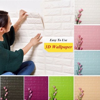 DIY 70*38.5cm PE โฟม 3D wallpaper วอลเปเปอร์ติดผนังสติกเกอร์ตกแต่งผนังตกแต่งบ้าน