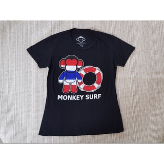 B2 เสื้อยืด แขนสั้น Monkey surf สีดำ (S) THANK YOU FOR SAVE ME THAI FLOOD *มือสอง