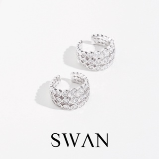 SWAN - Triple Bezel Ear Cuff ต่างหูหนีบเงินแท้ ไม่ต้องเจาะ ฝังเพชรคิวบิกเซอร์โคเนีย cubic zirconia