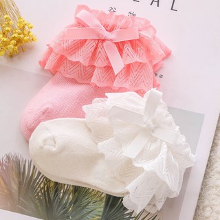 D-E220 ถุงเท้าเด็ก ระบายลายหยัก 3สี (ไม่มีกันลื่น)