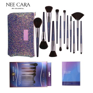 NEE CARA WITH TRAVEL POUCH 12 PIECE BRUSH SET(N885) ชุดแปรงแต่งหน้า 12 ชิ้น พร้อมกระเป๋าเก็บ