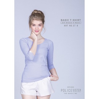 เสื้อแขนสามส่วน คอวี Police Sister สีชมพู,ฟ้า,ม่วง,เหลือง,ส้ม,เขียว. SB8