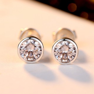 เดี่ยวเพชร Bezel Stud Earrings ชุบทองคำขาว 18k ทองคำขาวทองคำขาว Moissanite กะรัตผู้หญิงต่างหูเพชร de2-799