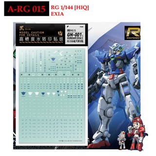 ดีคอลน้ำ [ARTISANS CLUB] A-RG 015 GN-001 GUNDAM EXIA [HIQ] RG 1/144 WATER DECAL A-RG 15