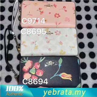 Coach C9714 C8695 C8694 กระเป๋าสตางค์ ใบยาว พร้อมสายคล้องข้อมือ ช่องใส่บัตร เหรียญ สําหรับผู้หญิง 9714 8695 8694