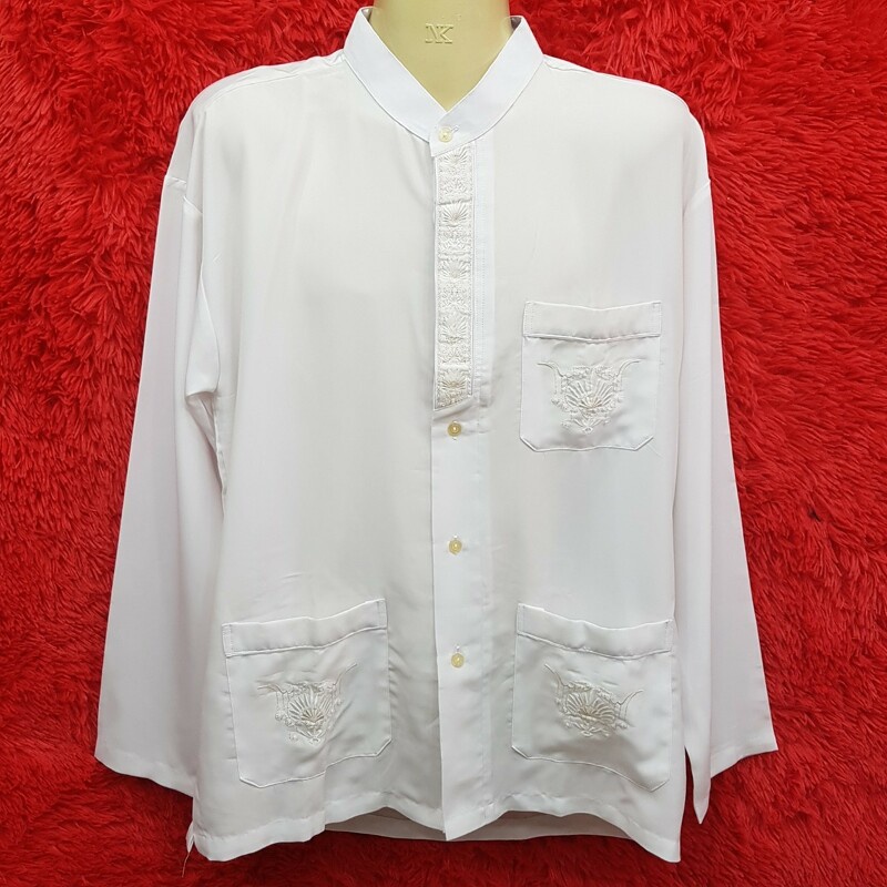 เสื้อกูรงชายแขนยาวปักลาย คอจีน มีกระเป๋าอเนกประสงค์ 2 ข้าง สุภาพเรียบร้อย รุ่น SHC27