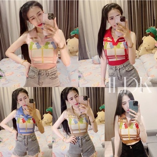 1LDK🌈พร้อมส่ง🌈เสื้อยืดแขนกุด คอปก ลายเท่ๆเนื้อผ้ายืดได้เยอะมาก(2955)