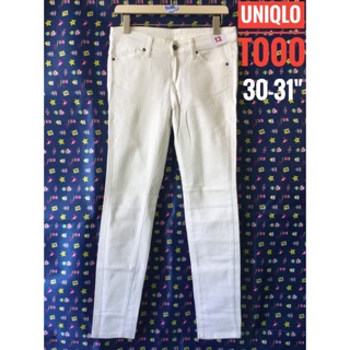 RD&gt;&gt;&gt;👖UNIQLO รุ่น T000 ขาเดฟสีขาวผ้ายืด SKINNY FIT TAPERED/MIDDLE RISE มือสองญี่ปุ่น สภาพใหม่ เอว30-31"