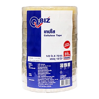 คิวบิซ เทปใสเซลลูโลส 1/2 นิ้ว 72 หลา แพ็ค 12 ม้วน101346Q-BIZ Cellulose Tape size 1/2" x 72yd Pack 12 pcs Q-BIZ Cellulose