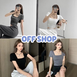 OFF SHOP พร้อมส่ง (OFF-DX-6746-H) เสื้อยืดครอปแขนสั้น คอเหลี่ยม ผ้านิ่มลื่นใส่สบายสุดๆ