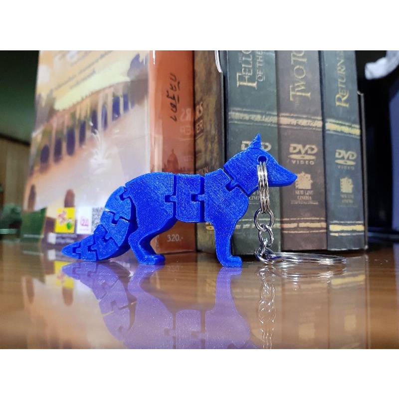 พวงกุญแจ 3d (Flexible 3D printing Keychain): สุนัขจิ้งจอก 🐺 สีน้ำเงิน ~ขยับน้องได้