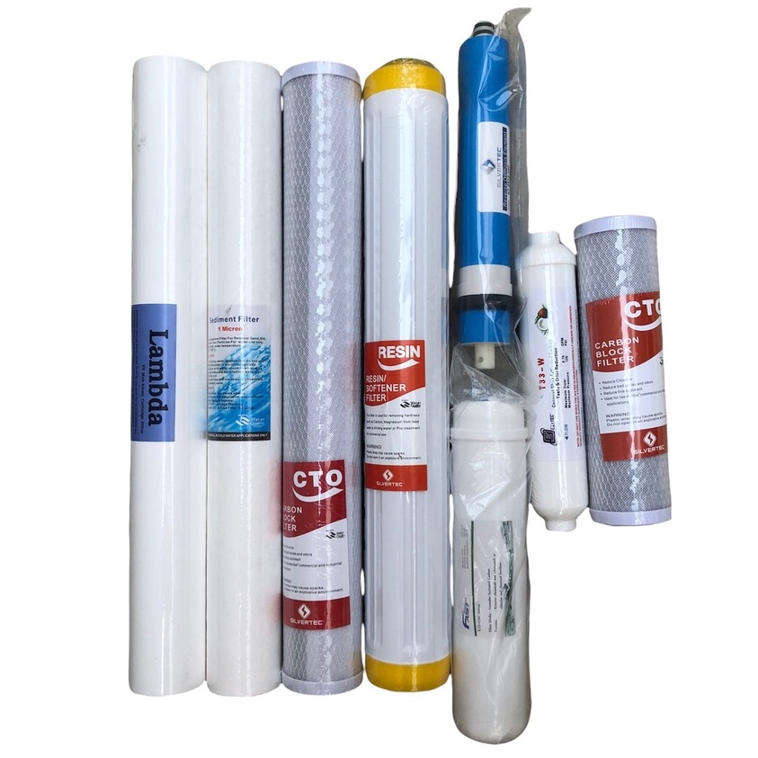 ชุดไส้กรองตู้น้ำ 8 ขั้นตอน(PP20"5M 2 แท่ง + CTO20" + RS20"+ Post CB 12" + RO150G +Post 10" + CTO10")