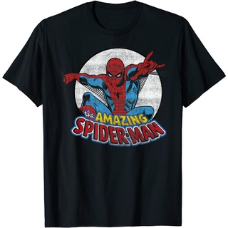 ROUND คอลูกเรือเสื้อยืด ผ้าฝ้าย พิมพ์ลายโลโก้ Marvel Amazing Spider-Man สไตล์วินเทจ สําหรับผู้ชาย-4XL