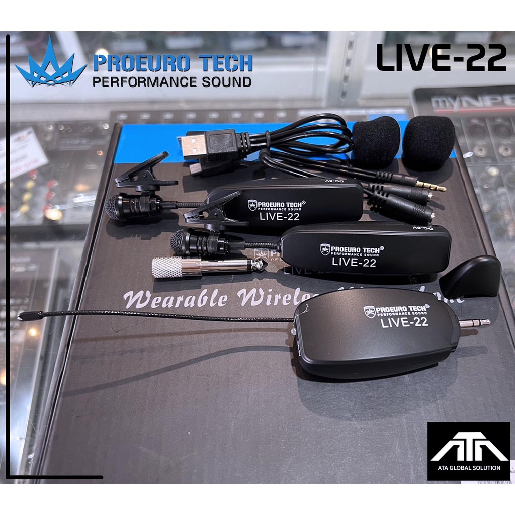 PROEUROTECH LIVE-22 ไมค์ไลฟ์สด ชาร์จแบตได้ LIVE 11 LIVE22 PROEURO TECH โปรยูโรเทค ไมค์ลอย ไมค์ลอยหนีบเสือ ไมค์ลอยหนีบ