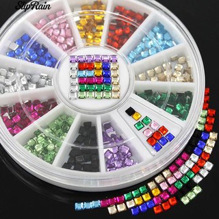 🌹♥ 12 สี 3D 3mm ตกแต่งเล็บสแควร์ Flatback Rhinestone DIY เคล็ดลับการเล็บ