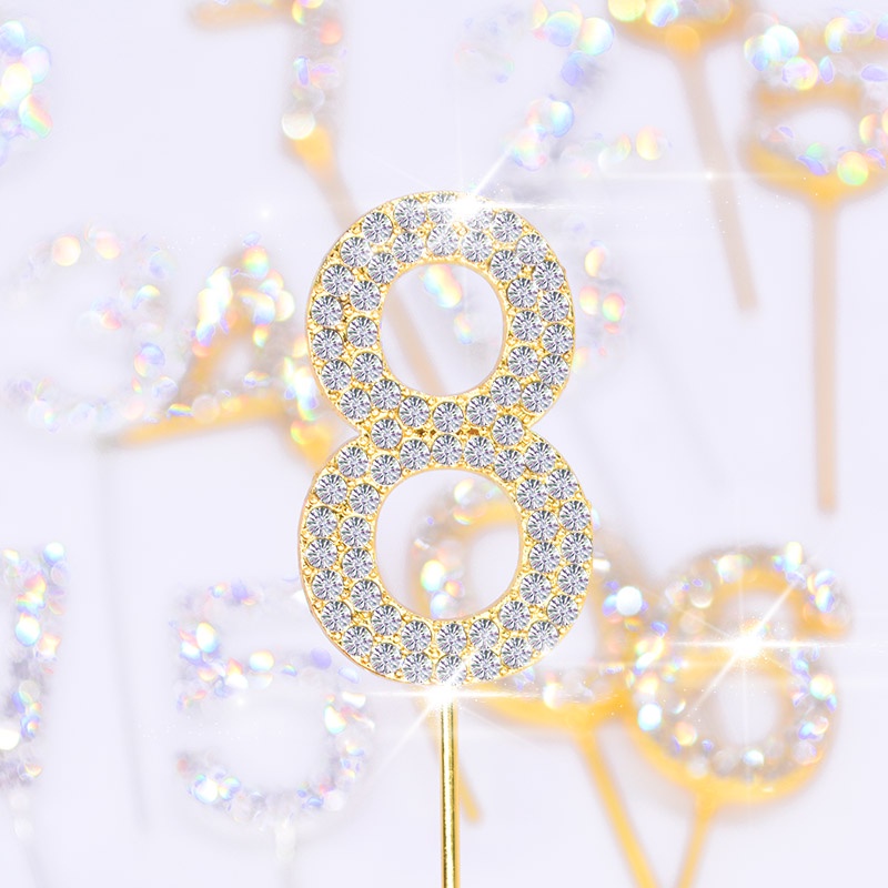Number"0-9" Anniversary Happy Birthday Diamond-studded Dessert Cake Topper