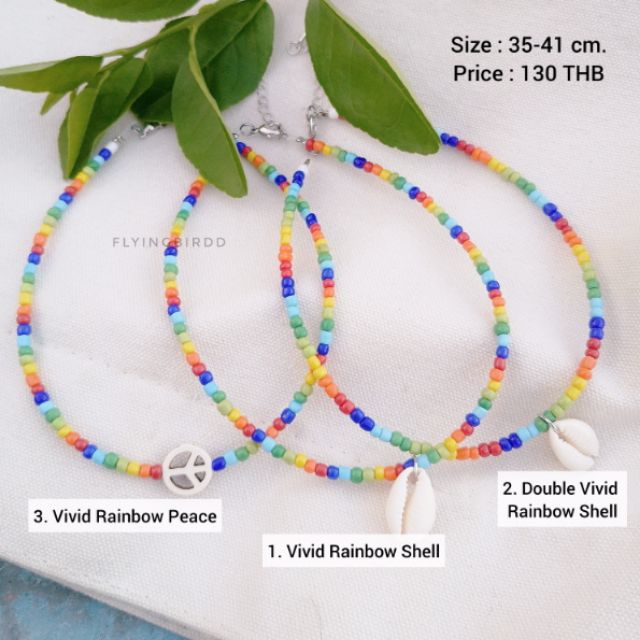Vivid Rainbow Shell / Peace Choker ⛱️ สร้อยหอย สร้อยลูกปัดสีรุ้งจี้หอย สร้อยสมายลี่ สร้อยไปทะเล ภาพถ่ายจากสินค้าจริง