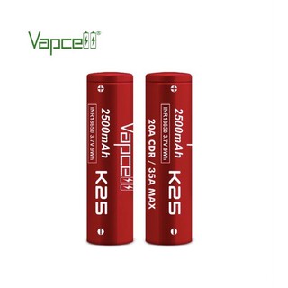 ถ่าน VAPCELL สีแดงK25 จำนวน 1 คู่ ความจุ 2500MAH 25A แท้ 100%