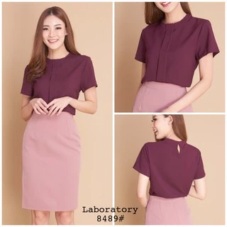 Laboratory 8489#เสื้อทำงานสีพื้น คอปีนแขนสั้น ไซส์ 36",38",42"