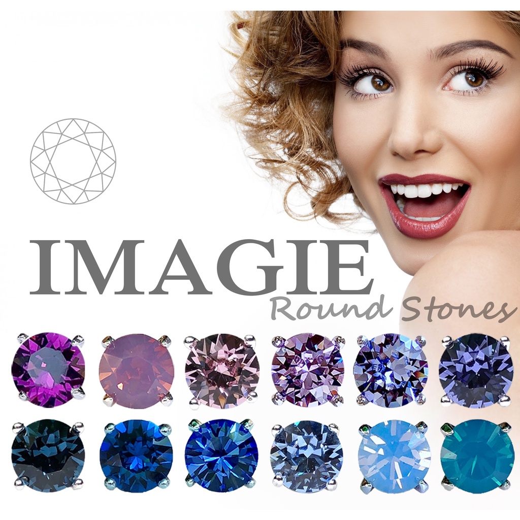 IMAGIE ต่างหูคริสตัล กลม 3-4-6-7mm โทนม่วง-น้ำเงิน