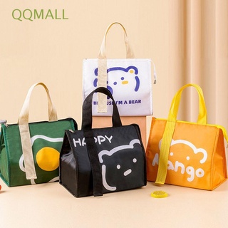 Qqmall กระเป๋าใส่กล่องอาหารกลางวัน ผ้าแคนวาส ลายการ์ตูนหมี กันน้ํา แบบพกพา สะดวก หลากสี