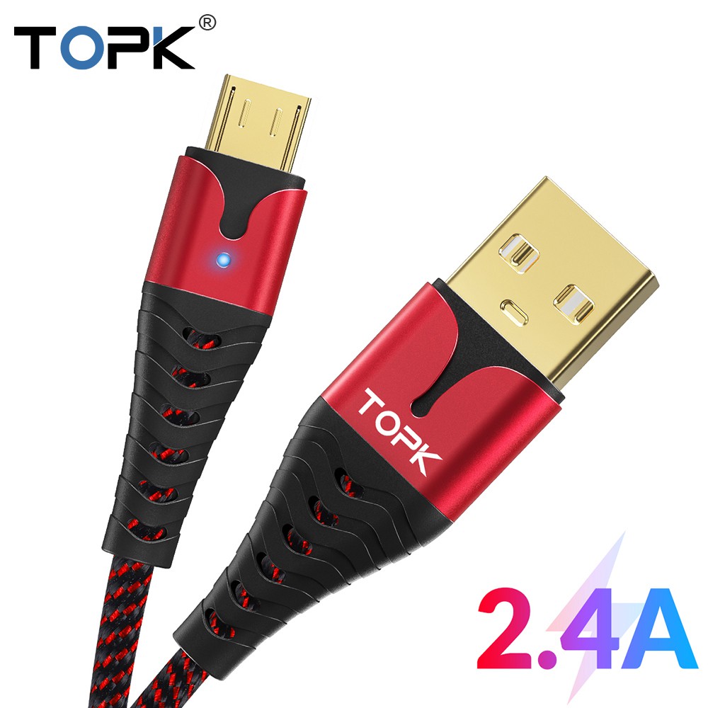 TOPK Fast Charge Micro Cable LED 1M High Speed data transfer Gold-Plated Connector Micro USB Cable