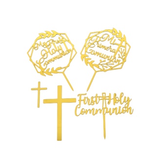 【ดีไซน์ใหม่】ท็อปเปอร์อะคริลิค My First Holy Communion สําหรับตกแต่งเค้ก (1 หรือ 6 ชิ้น / แพ็ค)