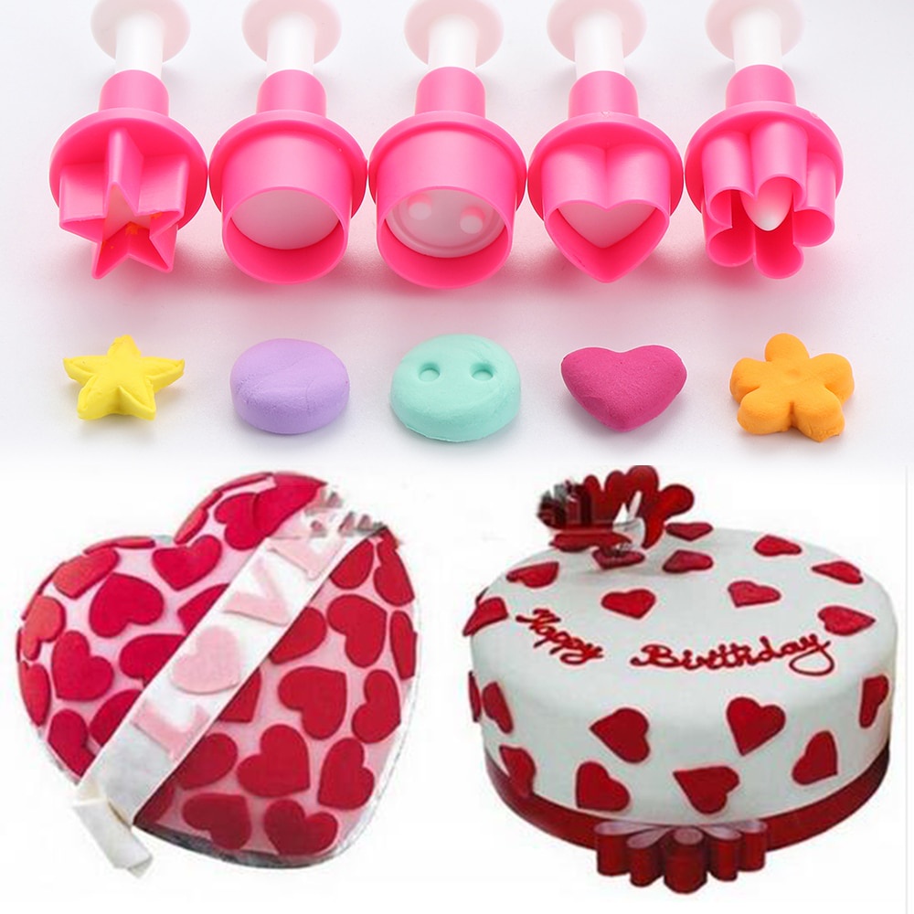 5 ชิ้น / เซต ปุ่มดาว พลัม รูปหัวใจ ฟองดองท์ เค้ก DIY แม่พิมพ์ตัดคุกกี้ บิสกิต แม่พิมพ์เค้ก ตกแต่ง เบเกอรี่ ปั๊มแม่พิมพ์