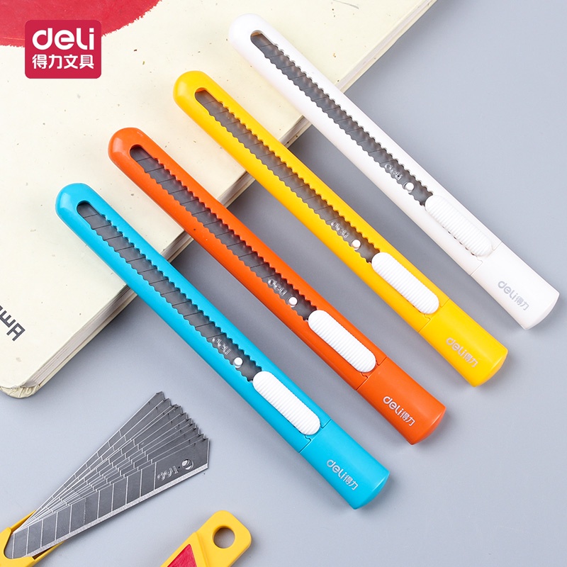 Deli มีดคัตเตอร์ หลากสี แบบพกพา มีดตัดกระดาษ เครื่องเขียนนักเรียน อุปกรณ์สํานักงาน