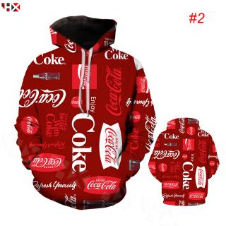 HX โคคา-โคล่า Coca-Cola 3D พิมพ์ Hoodies ลำลองแขนยาวแฟชั่นเสื้อคลุมด้วยผ้า