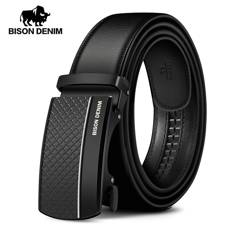 BISON DENIM Genuine Leather Automatic Men Belt Luxury Strap Belt for