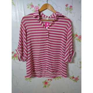 เสื้อเชิ้ตชีฟอง เกาหลี ลายทาง