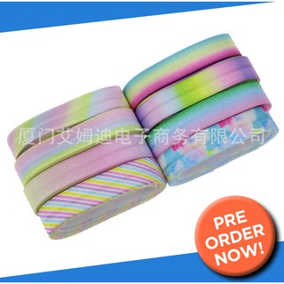 ( Preorder ) ยางยืดรุ่นพิมพ์ลาย สีสันต์สดใส ยกม้วนม้วนละ 100 หลา