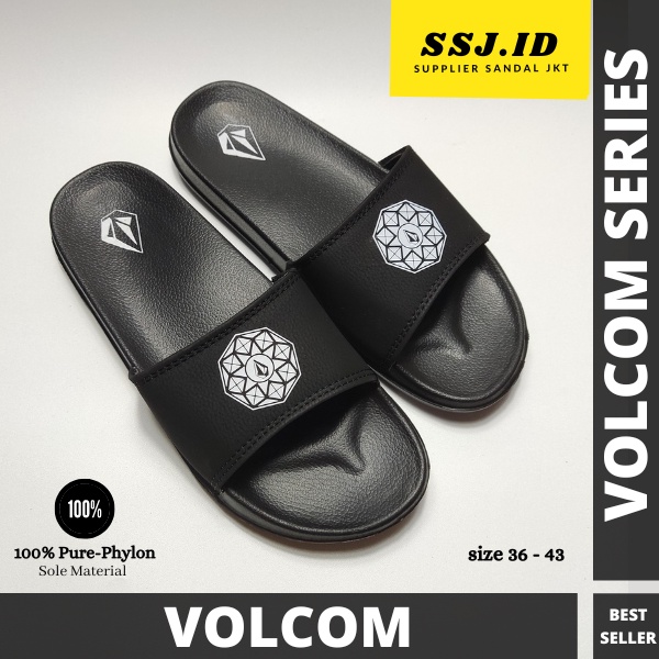 Volcom SL-01 รองเท้าแตะสไลด์สีดํา รองเท้าแตะ Pylon อินเทรนด์ Casual ผู้ชายผู้หญิงรองเท้าแตะแบบสวม
