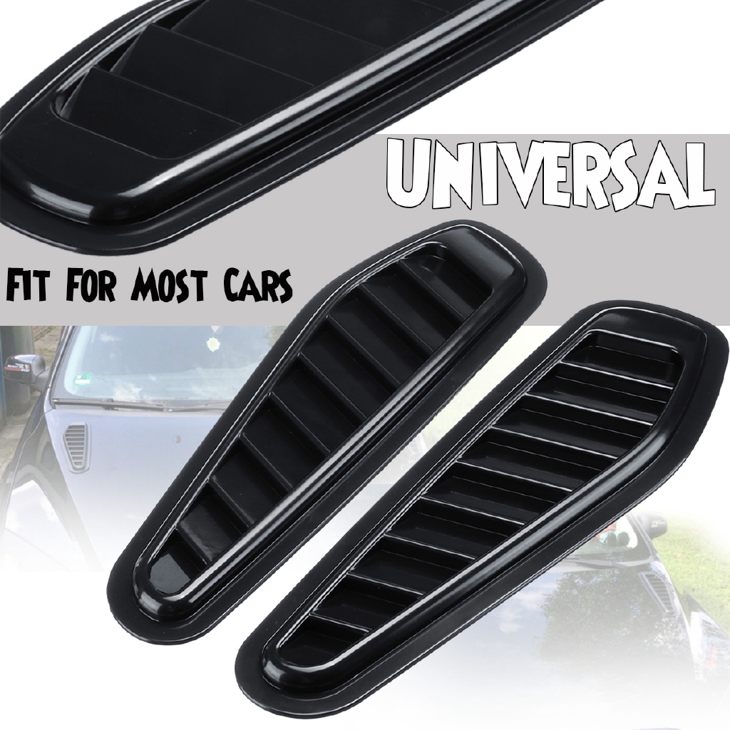 2x Plastic Car Hood Scoop Gloss Black Bonnet Air Vent Decorative