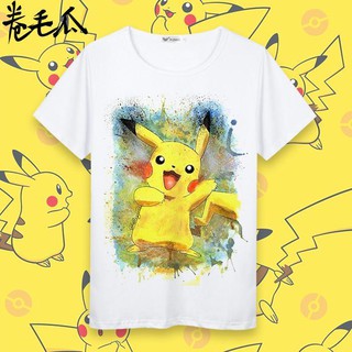 เสื้อยืดฤดูร้อนhotอะนิเมะแขนสั้นแขนสั้นลายการ์ตูน✆Pikachu อนิเมะ เสื้อยืดแขนสั้นคู่รัก Pokemon สำหรับผู้ชายและผู้หญิงเสื