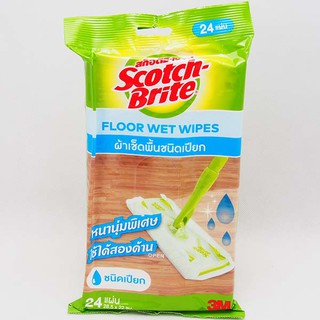 สก๊อตช์-ไบรต์ ผ้าเช็ดพื้นชนิดเปียก ขนาด 28.5x22 ซม. (1 แพ็ค มี 24 แผ่น) Scotch-Brite Floor Wet Wipes