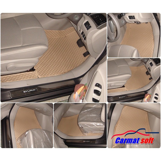 พรมปูพื้นรถยนต์ NISSAN SYLPHY 12ชิ้น กระดุมยางEVA 5-6มิล (พื้นเรียบ+ตีนตุ๊กแก)