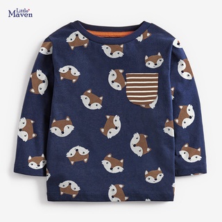 Little maven boys เสื้อยืดแขนยาวเสื้อผ้าเด็กในยุโรปและสหรัฐอเมริกาชายเสื้อยืดการ์ตูนรอบคอแขนยาวเสื้อยืดเด็ก