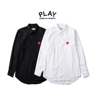 ❤❀ [พร้อมส่ง] ❤ Cdg PLAY เสื้อเชิ้ตแขนยาวลําลอง ผ้าฝ้าย ปักลายหัวใจ สีแดง สําหรับคู่รัก