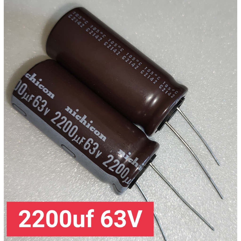 (1ตัว) 2200uf 63v Nichicon 105 ํC 18x40mm. Electrolyte Capacitor (รหัสสินค้า M02904)