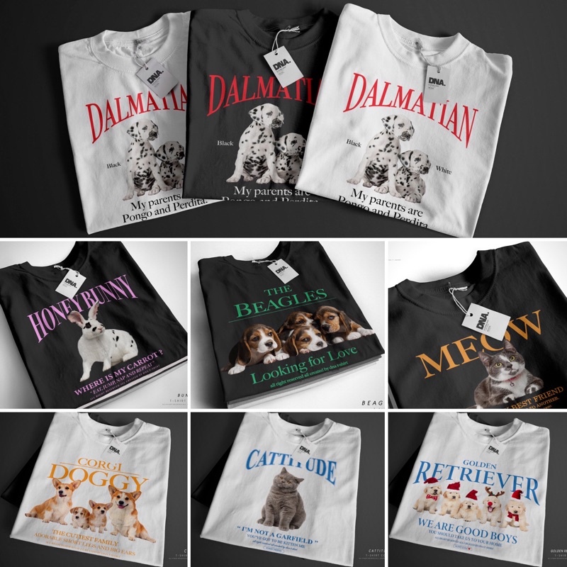 [ส่วนลด100 ลดเพิ่ม5%] เสื้อยืด Oversize ลายAnimal เสื้อลายน้องหมาแมว น่ารัก อก44ผ้าcotton 100%
