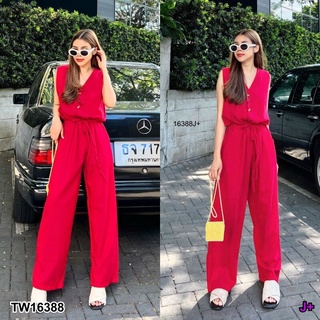 TW16388 New Arrival !!!!!! Drawstring Waist Jumpsuit จั้มสูทคอวีแขนกุด แต่งกระดุม 3 เม็ด ( ใช้งานได้จิง )